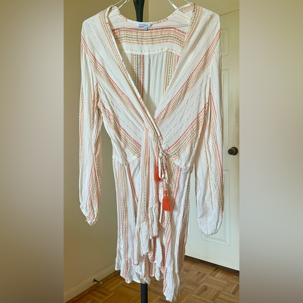 Blue Island White and Orange Swim Coverup with Romantic Silhouette Size Large - Picture 4 of 12